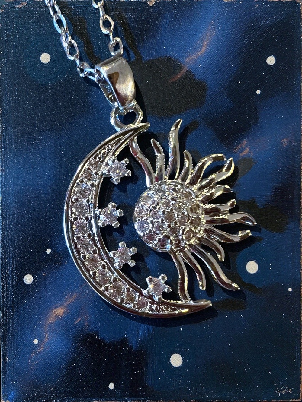 Silver Sun, Stars, and Moon Pendant Necklace - Celestial Sparkle